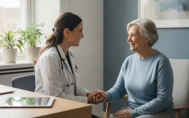Doctor consulting a patient supported by AI triage
